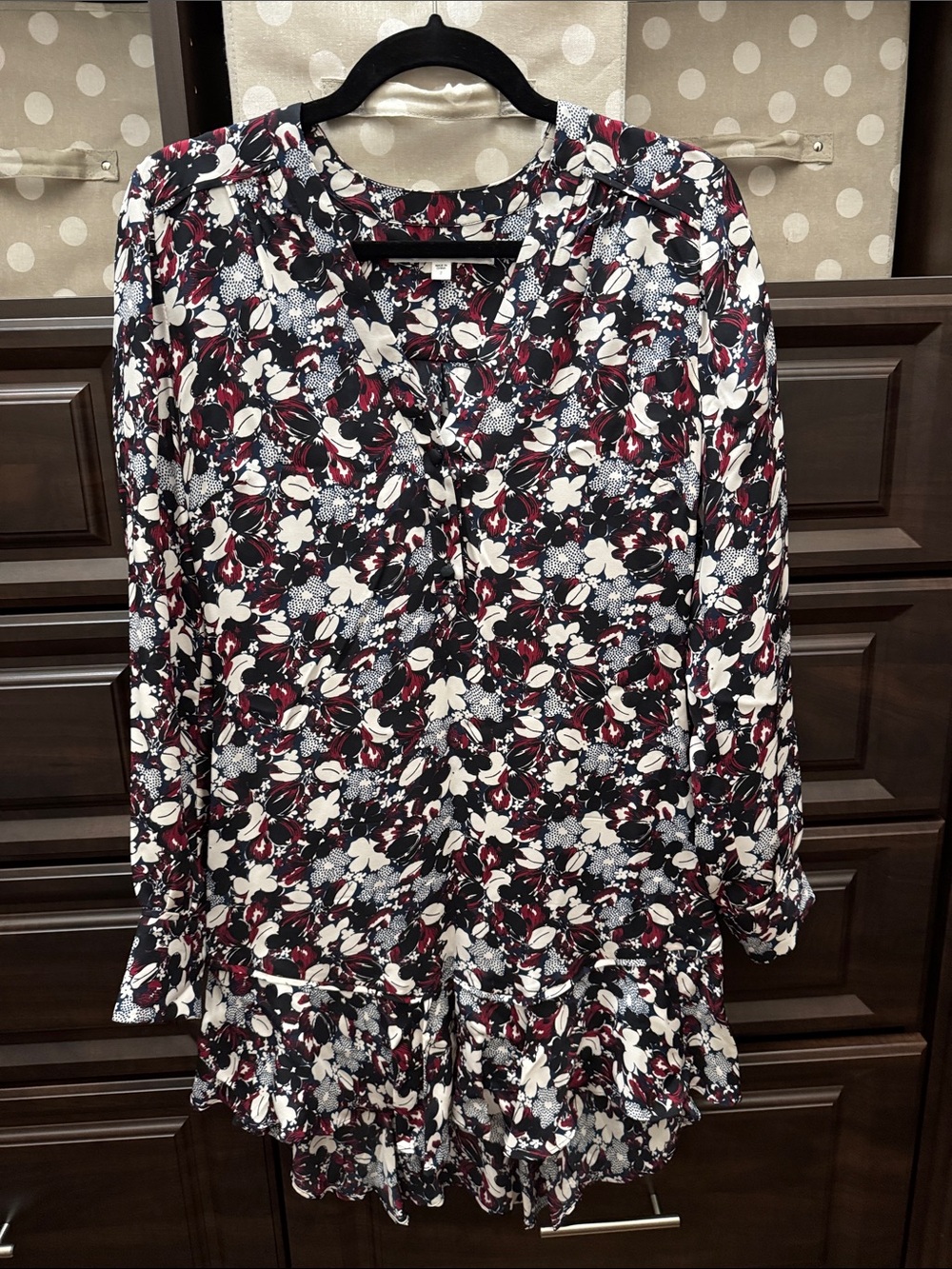 Veronica Beard Floral Long Sleeve V-Neck Tunic Dress -